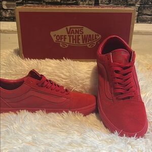 Vans Mono/Check Racing Red Canvas Sneakers with Waffle Sole